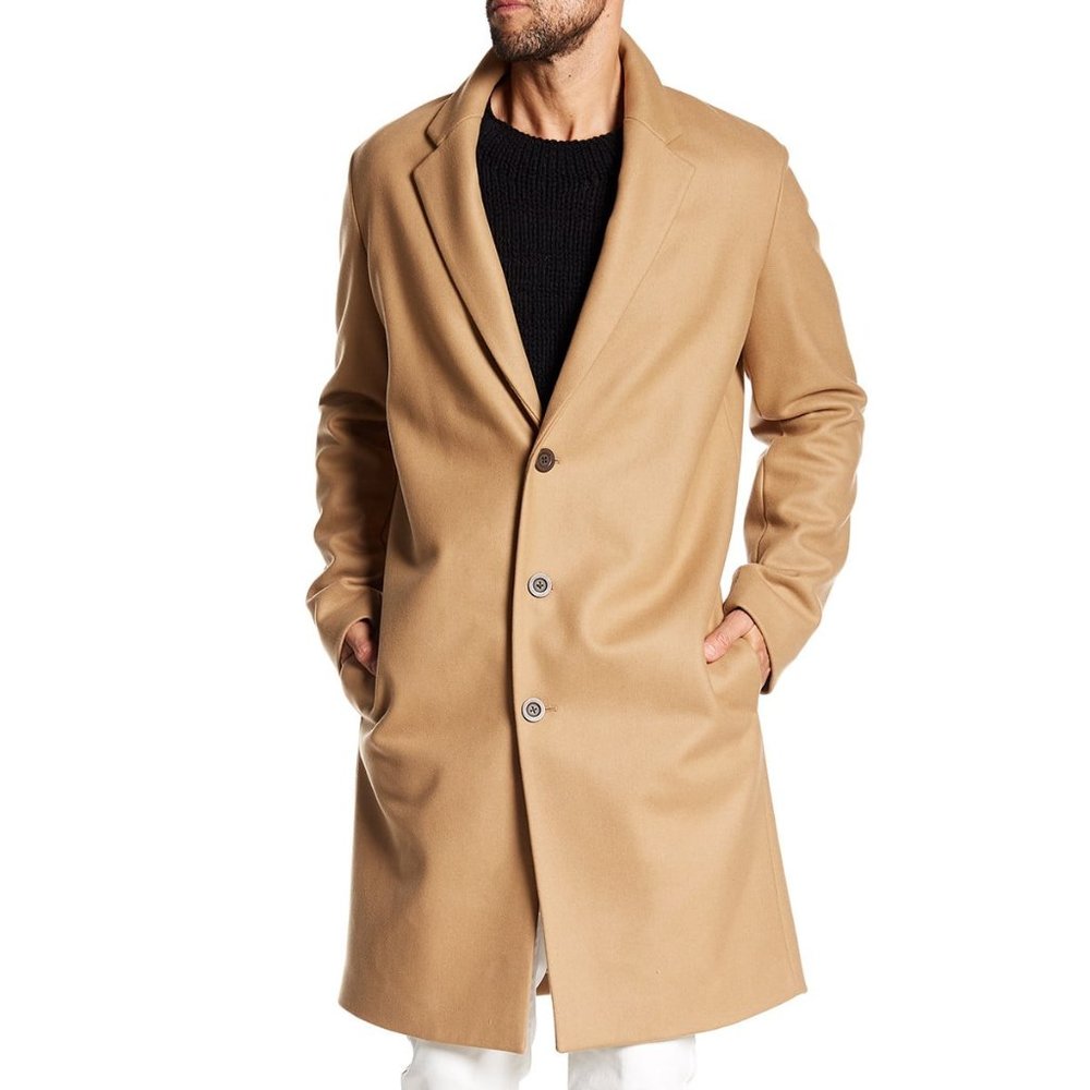 $850 VINCE Mid-Length Solid Overcoat WOOL CASHMERE TAILORED MX4984601 CAMEL XL